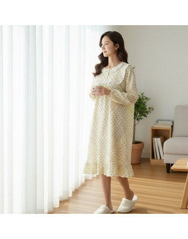 [보리보리] 2387 여성 거즈면 원피스 파자마 홈웨어 면100 국내산