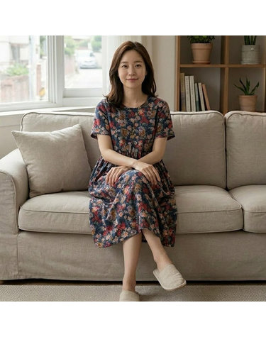 [보리보리] 1181 여성 파자마 큰꽃 인견원피스 잠옷 여름 홈웨어 국내산