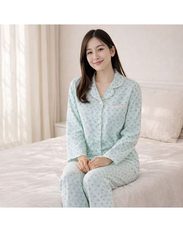 [보리보리] 3065 여성 레이스카라 긴팔 파자마 상하세트 거즈면 사계절 홈웨어 면100 국내산