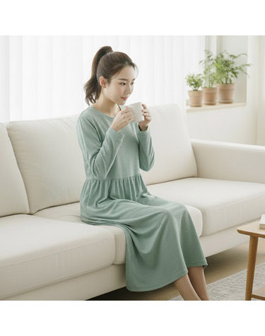 [보리보리] 2163 여성 긴팔원피스파자마 면100 홈웨어 국내산