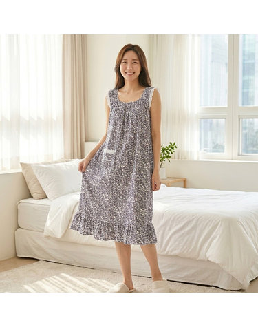 [보리보리]  국내산 여성 파자마 면100 민소매 프릴 원피스 잠옷 여름 홈웨어 1081