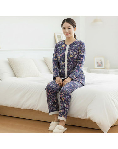 [보리보리] 4056 여성 플라워 기모파자마 상하세트 겨울 홈웨어 국내산