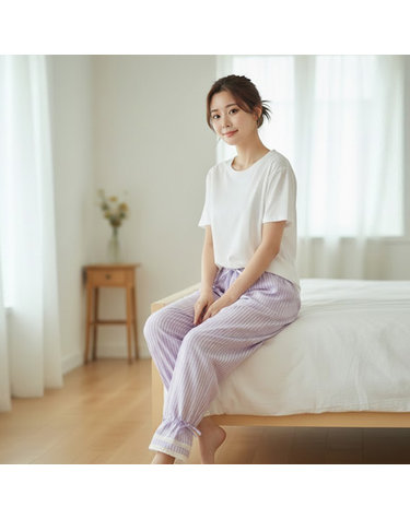 [보리보리] 3000 여성 줄무늬 파자마바지 하의9부 사계절 홈웨어 잠옷 실내복 국내산