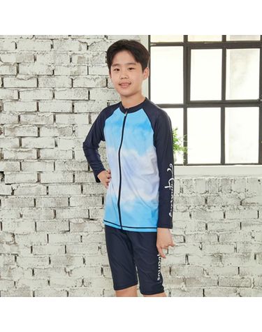 [보리보리]  아동 주니어 남아 여아 수영복 래쉬가드 AQ3_그라데이션 집업블루 세트