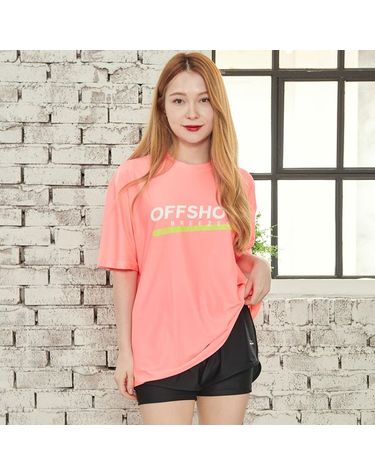 [보리보리]  여성용 오버 루즈핏 반팔 래쉬가드 offs피치 반팔 + 블랙 반바지세트