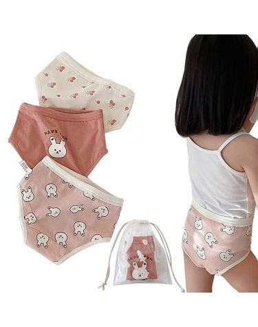 [보리보리] 앵두와토끼 여아 삼각팬티 3P+파우치세트