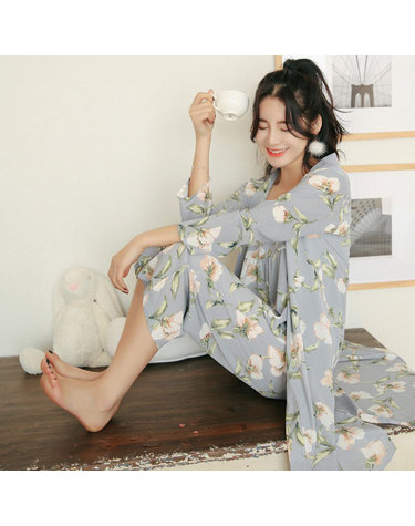 [보리보리] 목화 로브파자마 3종세트로브+캐미솔+팬츠