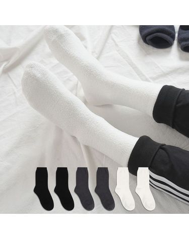 [보리보리]  베이직 수면 양말6켤레 겨울 따뜻한 수면 여자 남자 숙녀 신사 여성 남성 학생 교복 어린이 무지 양말 세트