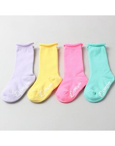 [보리보리] C카라 네온메쉬 중목4켤레 유아 아동 아기 형광 남아 여아 봄 여름 가을 겨울 중목 주니어 키즈 어린이 유치원 선물 양말 세트