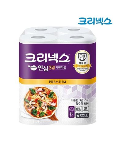 [보리보리] 크리넥스 도톰한 안심 3겹 키친타월 140매 4롤 x1개