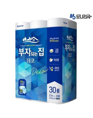 [보리보리] 부자되는집 데코 3겹 엠보싱 화장지 27M 30롤 x1팩