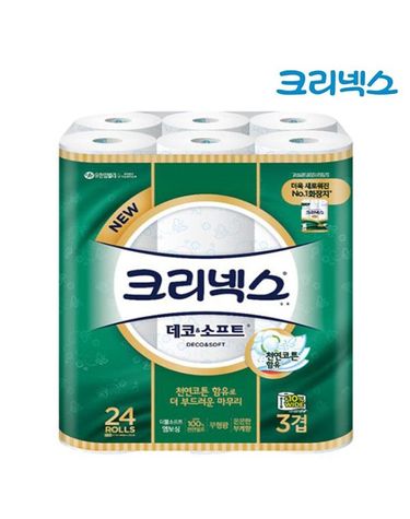 [보리보리] 크리넥스 데코앤소프트 천연코튼 3겹 30M 24롤 x1팩