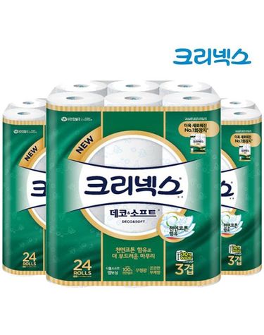 [보리보리] 크리넥스 데코앤소프트 천연코튼 3겹 30M 24롤 x3팩