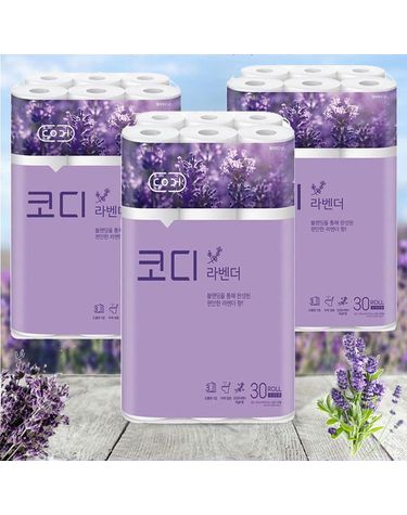 [보리보리] 코디 고창 라벤더향 3겹데코 30M 30롤 x3팩 비데겸용
