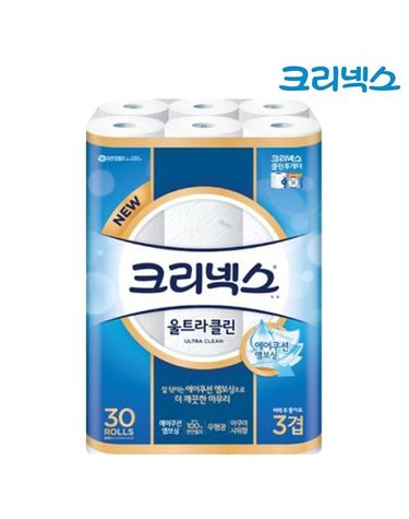 [보리보리] 크리넥스 울트라클린 에어쿠션 엠보싱 3겹 25m 30롤
