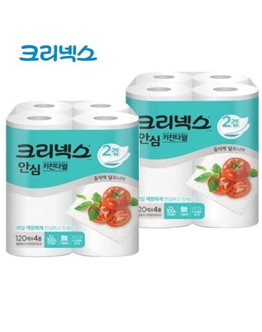 [보리보리] 크리넥스 안심 키친타월 2겹 120매 x4롤 2팩