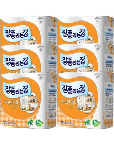 [보리보리] 잘풀리는집 키친타월 데질엠보싱 150매 x2롤 6팩