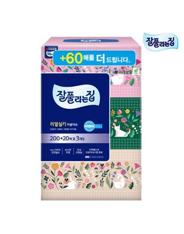 땡큐온 [보리보리] 잘풀리는집 리얼실키 미용티슈 200매+20매 x3개입