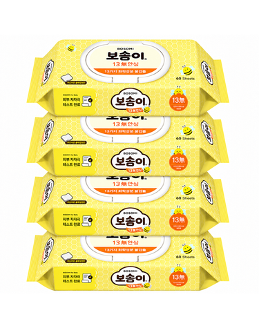 [보리보리] 보솜이 안심 13無 캡60매 x4개 아기물티슈