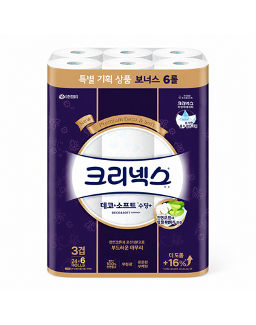[보리보리] 크리넥스 수딩플러스 데코소프트 3겹 25M 24+6롤 x1팩
