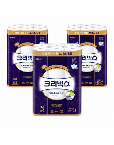 [보리보리] 크리넥스 데코소프트 수딩플러스 3겹 25M 24+6롤 x3팩