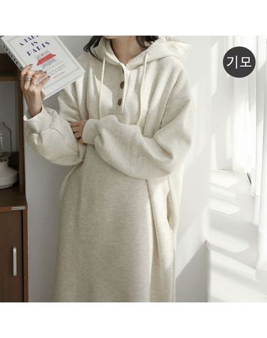 [보리보리] 기모 버튼 후드 빅사이즈 원피스 겨울 기모 임부복 La665