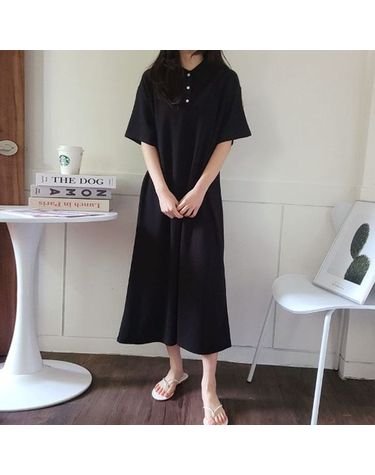 [보리보리] 단추 카라 여름 반팔 롱 원피스 여름 여행 R421