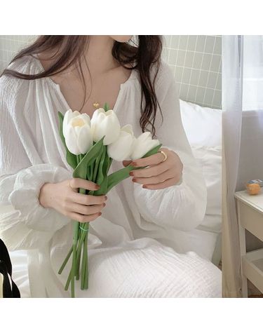 [보리보리] 슈슈 밴드 set 요루면 코튼 화이트 원피스 잠옷 파자마 BJ344
