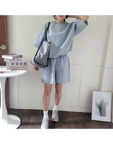 [보리보리] 바스락 오버핏 셋업 반팔티 반바지 세트 여름 여행 R429