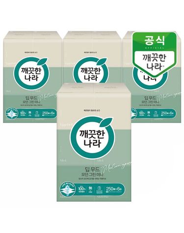 [보리보리]  딥무드 모던 그린 미니 미용티슈 250매 6입x4팩