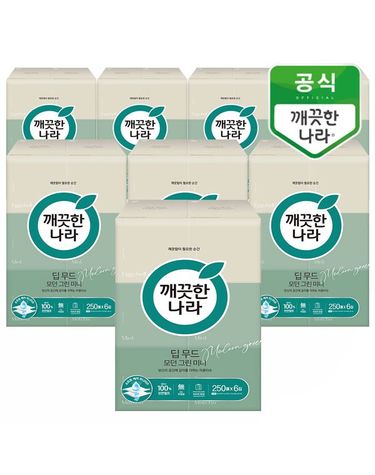[보리보리]  딥무드 모던 그린 미니 미용티슈 250매 6입x8팩