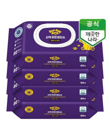 깨끗한나라 [보리보리] 포포몽 산책 후엔 발티슈 80매x4팩