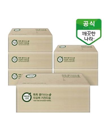 [보리보리]  톡톡 뽑아쓰는 무표백 키친타올 100매 6입