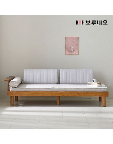 [보리보리] 앳홈 젠느 원목 데이베드 소파베드 프레임+매트+원형쿠션+등쿠션2개