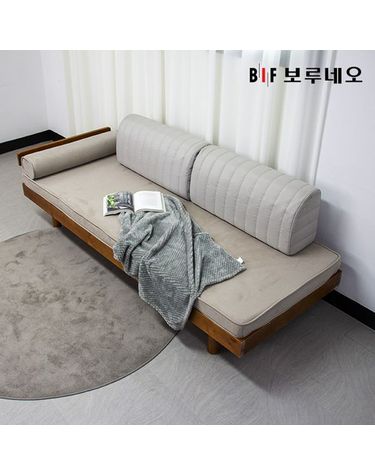 [보리보리] 앳홈 시에스타 원목 아쿠아텍스 데이베드 소파베드+매트+원형쿠션1개+등쿠션2개