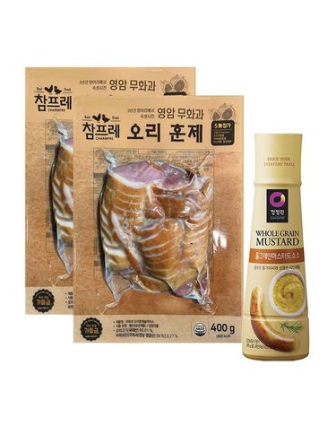 [보리보리] 참프레 무화과 오리훈제 슬라이스 400g 2개 + 홀그레인 머스타드 320g 1개