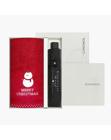 [보리보리] 송월 크리스마스 답례품 선물세트파티세면타올1+CM3단폰지우산1+쇼핑백