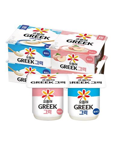 [보리보리]  요플레 그릭 복숭아 80g 8입 + 그릭 플레인 80g 8입 총 16입