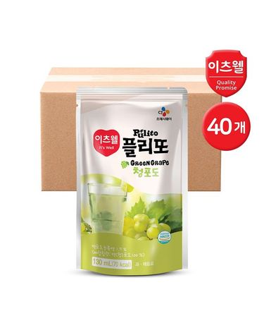 [보리보리] CJ이츠웰 플리또 청포도 과일주스 파우치 130ml 40개