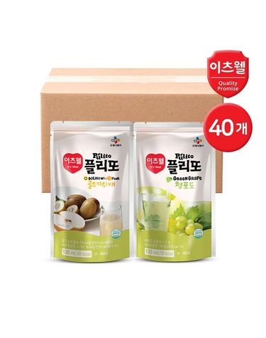 [보리보리] CJ이츠웰 플리또 과일주스 파우치 130ml 혼합 40개 키위배 20+청포도 20
