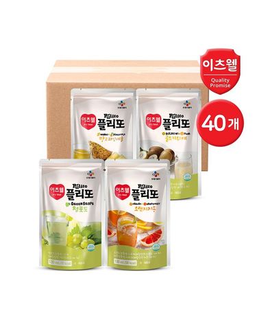 [보리보리] CJ이츠웰 플리또 과일주스 파우치 130ml 혼합 40개 키위배10+오렌지10+망고10+청포도10