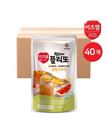 [보리보리] CJ이츠웰 플리또 오렌지자몽 과일주스 파우치 130ml 40개
