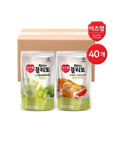 [보리보리] CJ이츠웰 플리또 과일주스 파우치 130ml 혼합 40개 오렌지 20+청포도 20