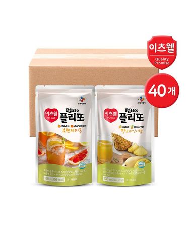 [보리보리] CJ이츠웰 플리또 과일주스 파우치 130ml 혼합 40개 오렌지 20+망고 20
