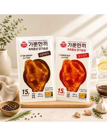 [보리보리]  가뿐한끼 촉촉통살 닭가슴살 2종 세트 숯불 바베큐맛 15 + 닭강정맛 15