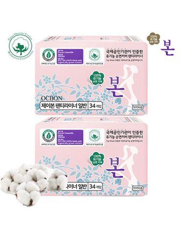 [보리보리] 제이본 팬티라이너 일반 34개입 x2팩 100유기농