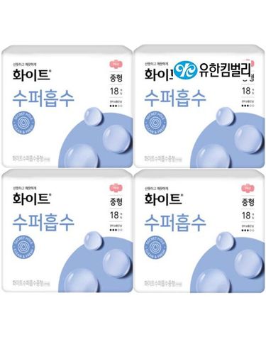 [보리보리] 화이트 수퍼흡수 중형 생리대 18개입 x4팩