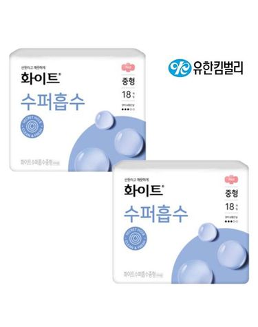 [보리보리] 화이트 수퍼흡수 중형 18개입 x2팩 생리대