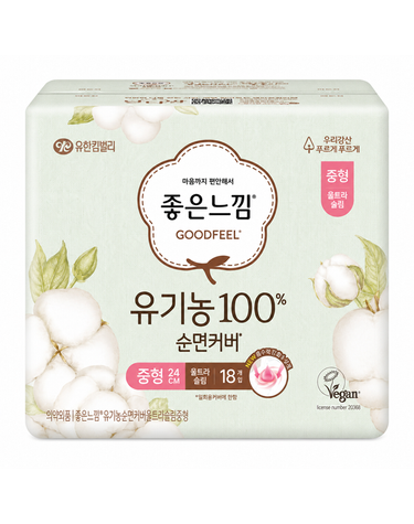 [보리보리] 좋은느낌 순면커버유기농100 중형 울트라슬림 18개입