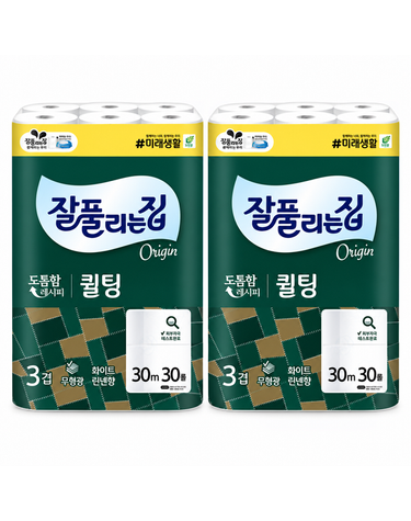 [보리보리] 잘풀리는집 퀼팅 오리지날 3겹 화장지 30m 30롤 x2팩